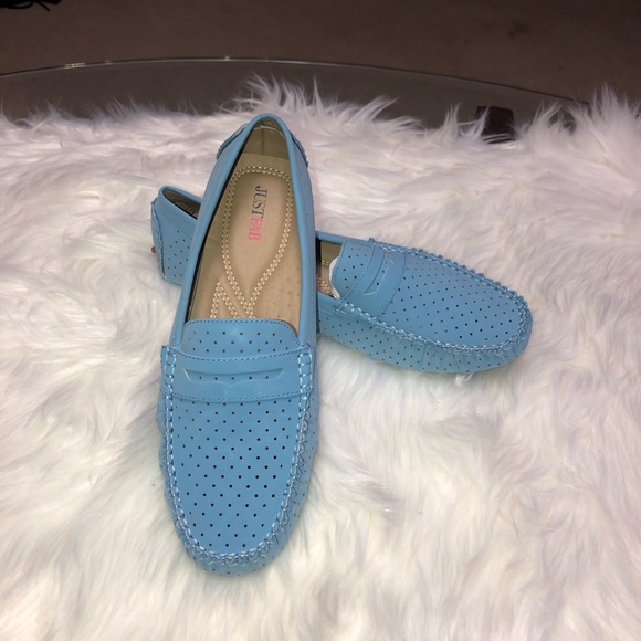 NEW Just Fab slip-on moccasin flats- BLUE SHOES - Picture 7 of 11